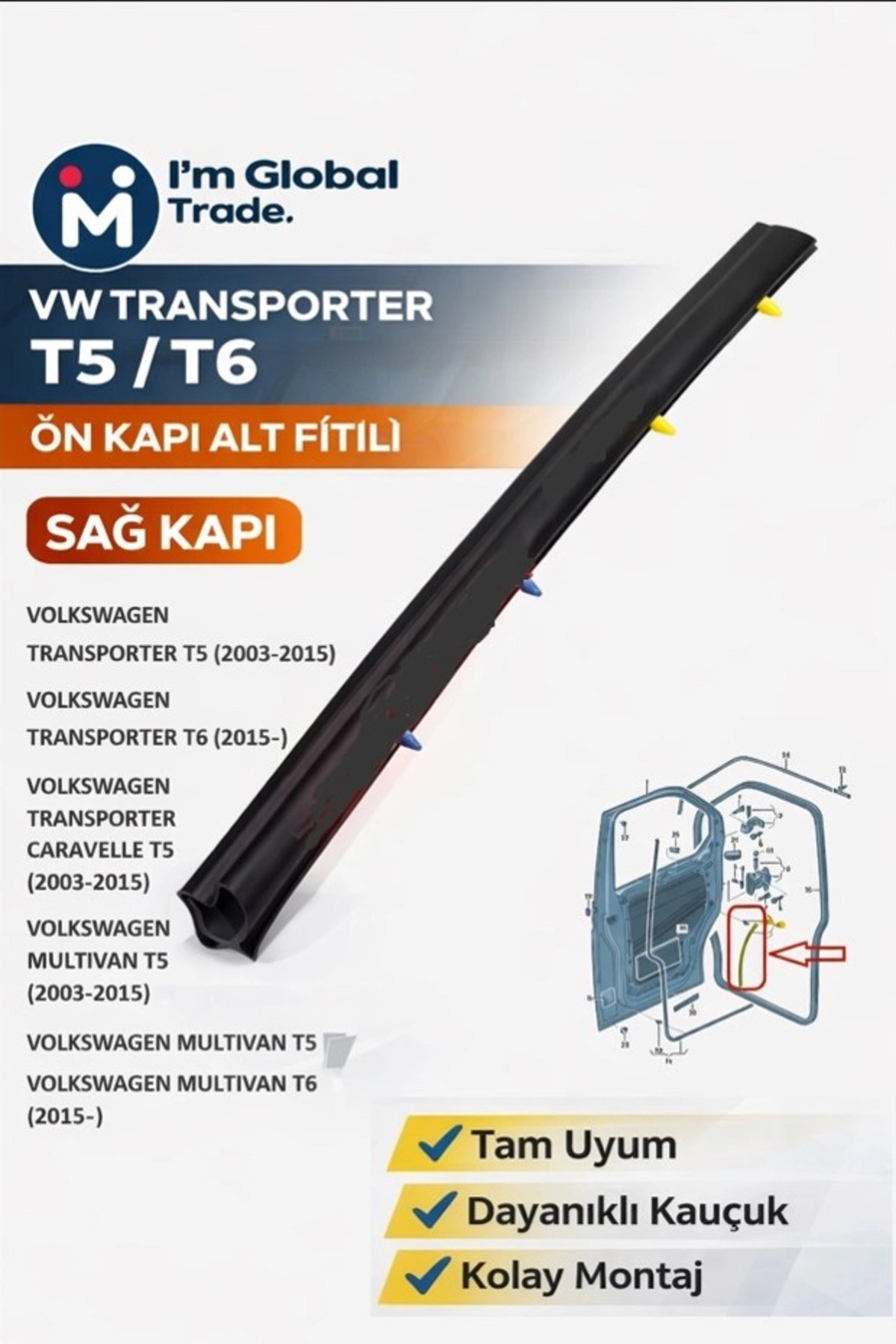 VW Transporter T5 T6 Ön Kapı Alt Fitili Sol 7H0837565A Kapı Fitili Kapı Lastiği